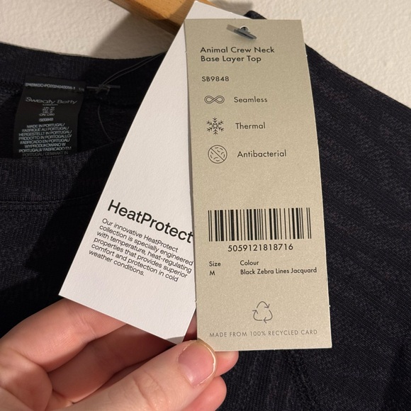 Sweaty Betty Animal Crew Neck Base Layer Top in Black Zebra Lines Jacquard - Picture 8 of 10